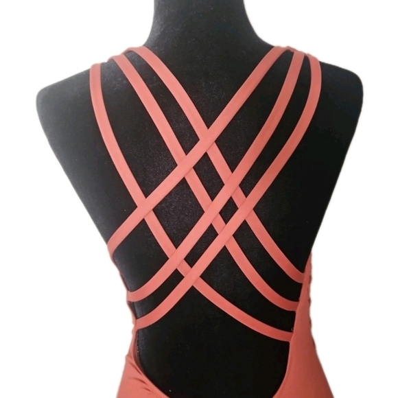 La Blanca Orange Brown Island Goddess Criss-Cross Back One-Piece Swimsuit 14 - Picture 6 of 15